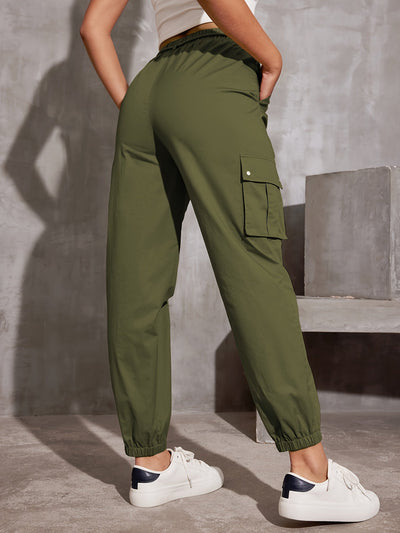 Nina | Hoge taille cargobroek in effen kleur