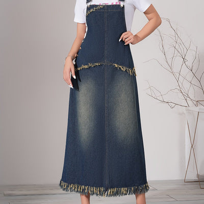 Lotte | Casual denim maxi-jurk met raw hem en verstelbare band