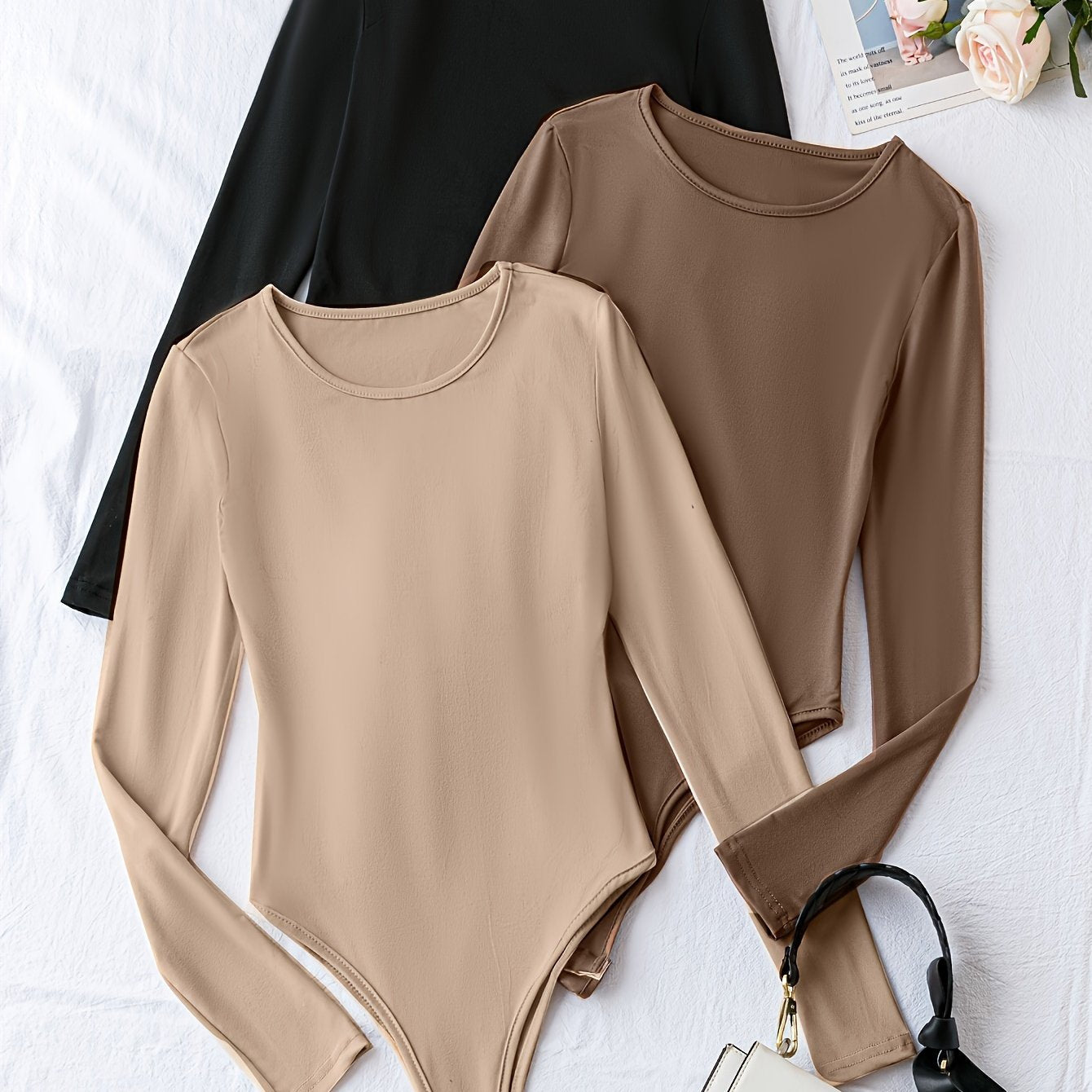 Nina | Set van 3 casual bodysuits met lange mouw en ronde hals