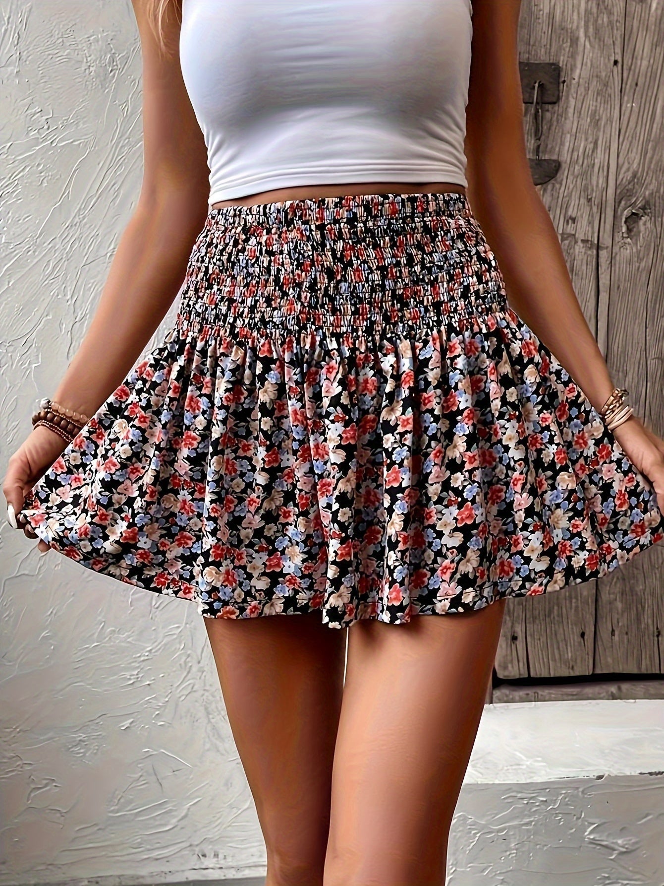 Nina | Casual bloemenprint minirok met gerimpelde taille
