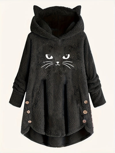 Sophie | Pluche hoodie met kattenprint