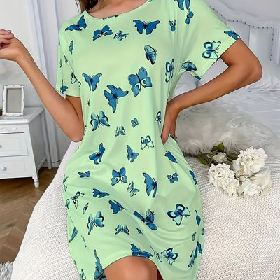 Lotte | Casual nightgown with butterfly print and short sleeves