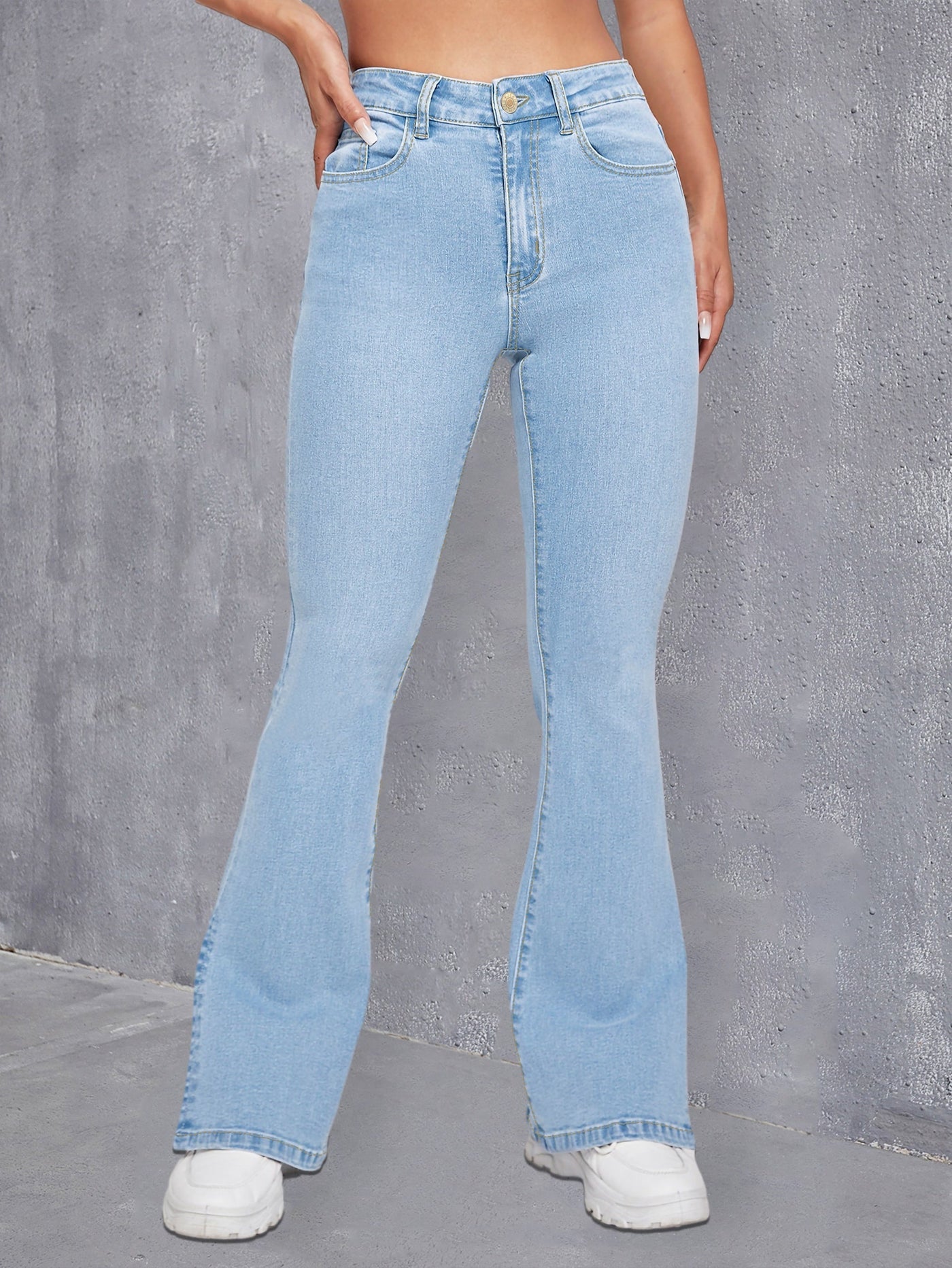 Sophie | Blauwe slim fit flare jeans met hoge stretch