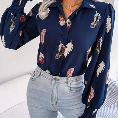 Lotte | Casual shirt with feather print and lantern sleeves