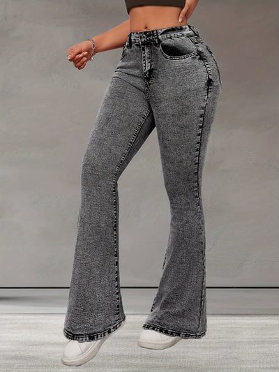 Elise | Stretch denim flared leg jeans in an elegant solid color