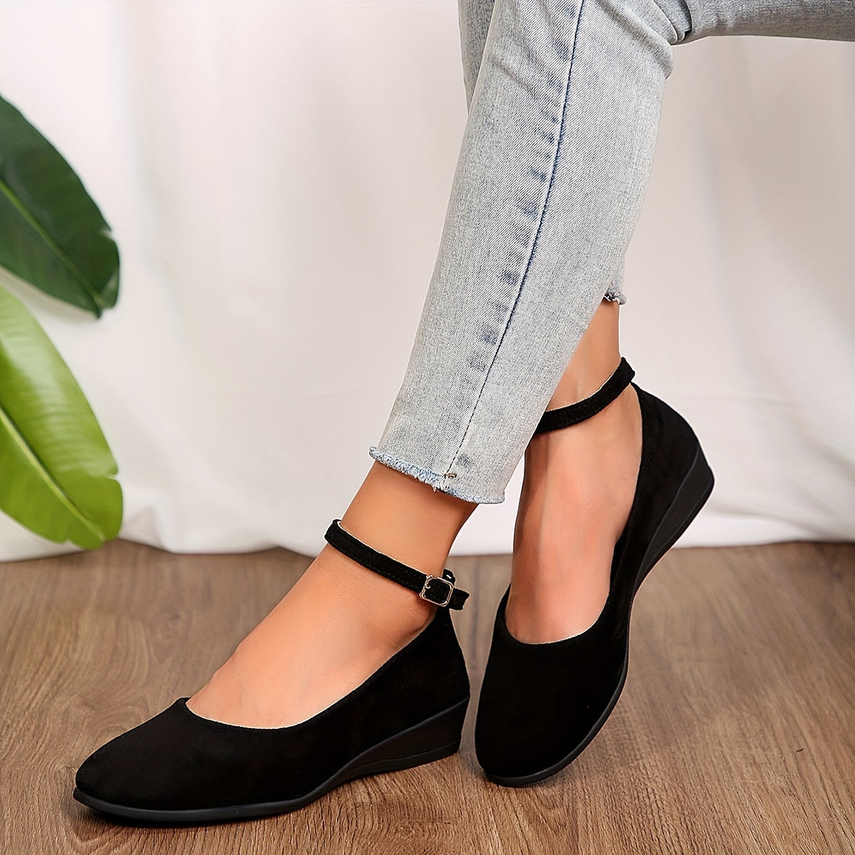 Lotte | Plain flannel ballet shoes with buckles