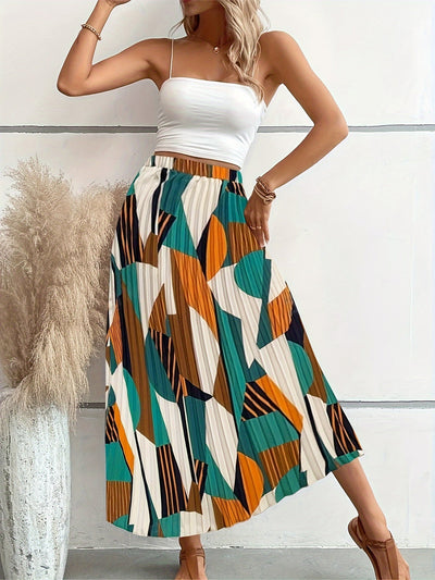 Elise | Pleated skirt with allover geo print