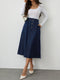 Fleur | High-waisted denim A-line midi skirt with button closure