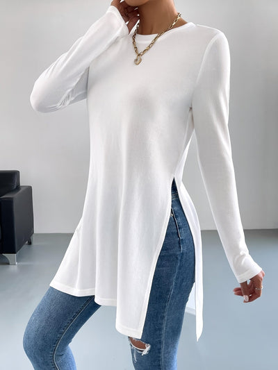 Nina | Stijlvol effen kleur t-shirt met lange mouw en zijsplit