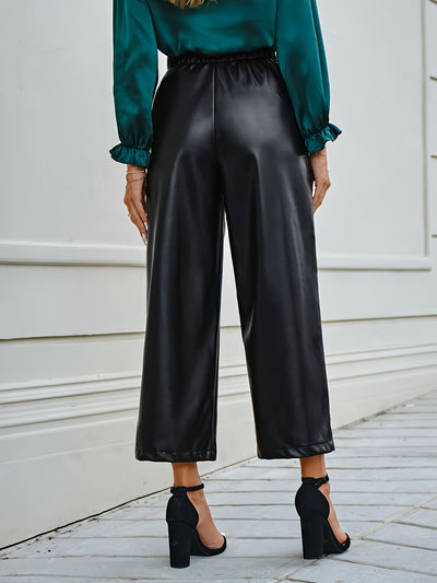 Evelien | Solid color faux leather pants with a high waist and straight legs