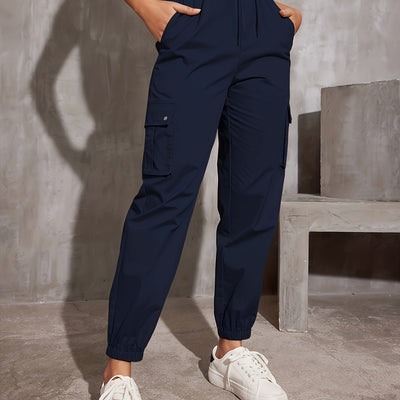 Nina | Hoge taille cargobroek in effen kleur