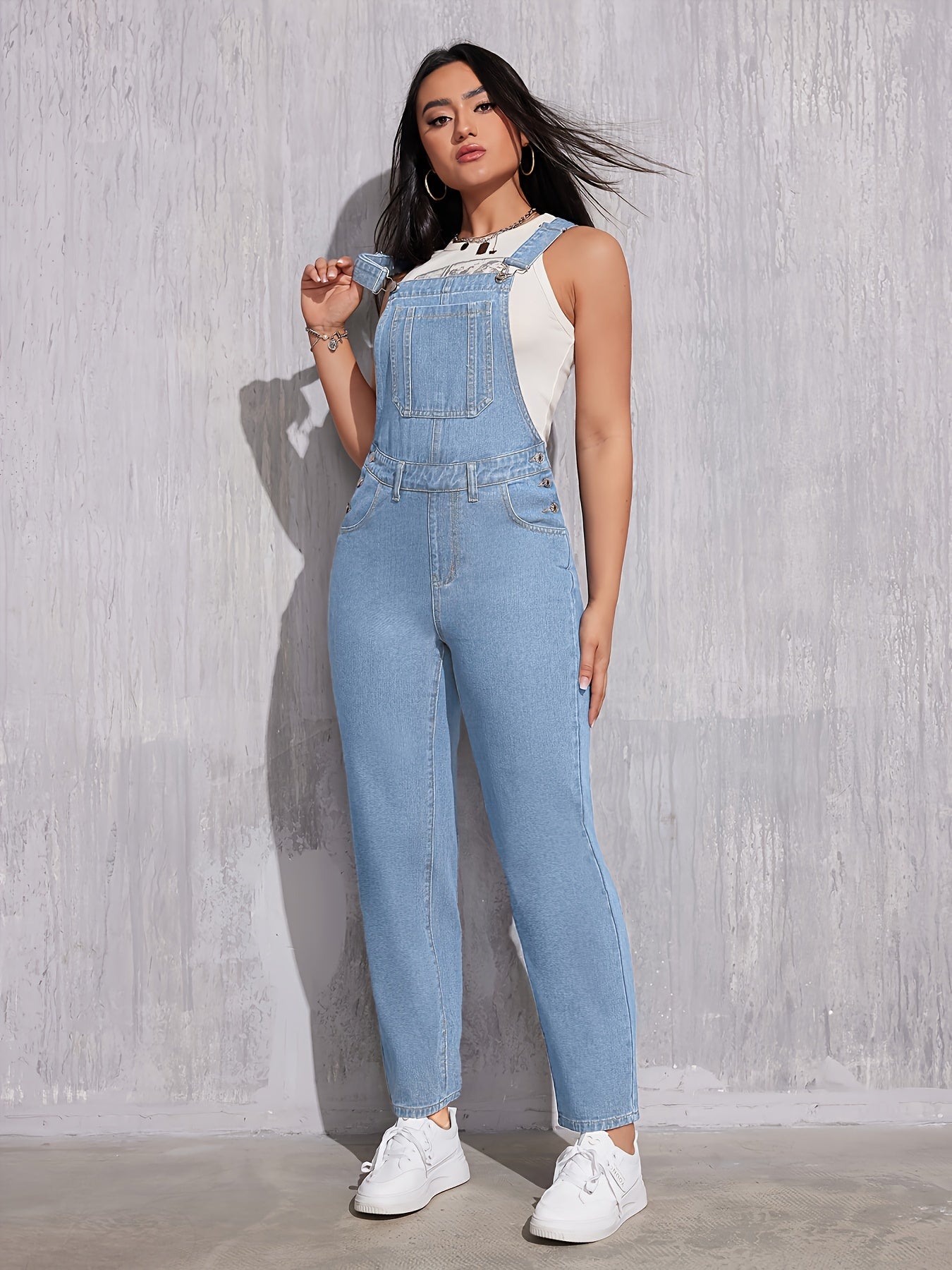 Evelien | Plain light blue denim overalls