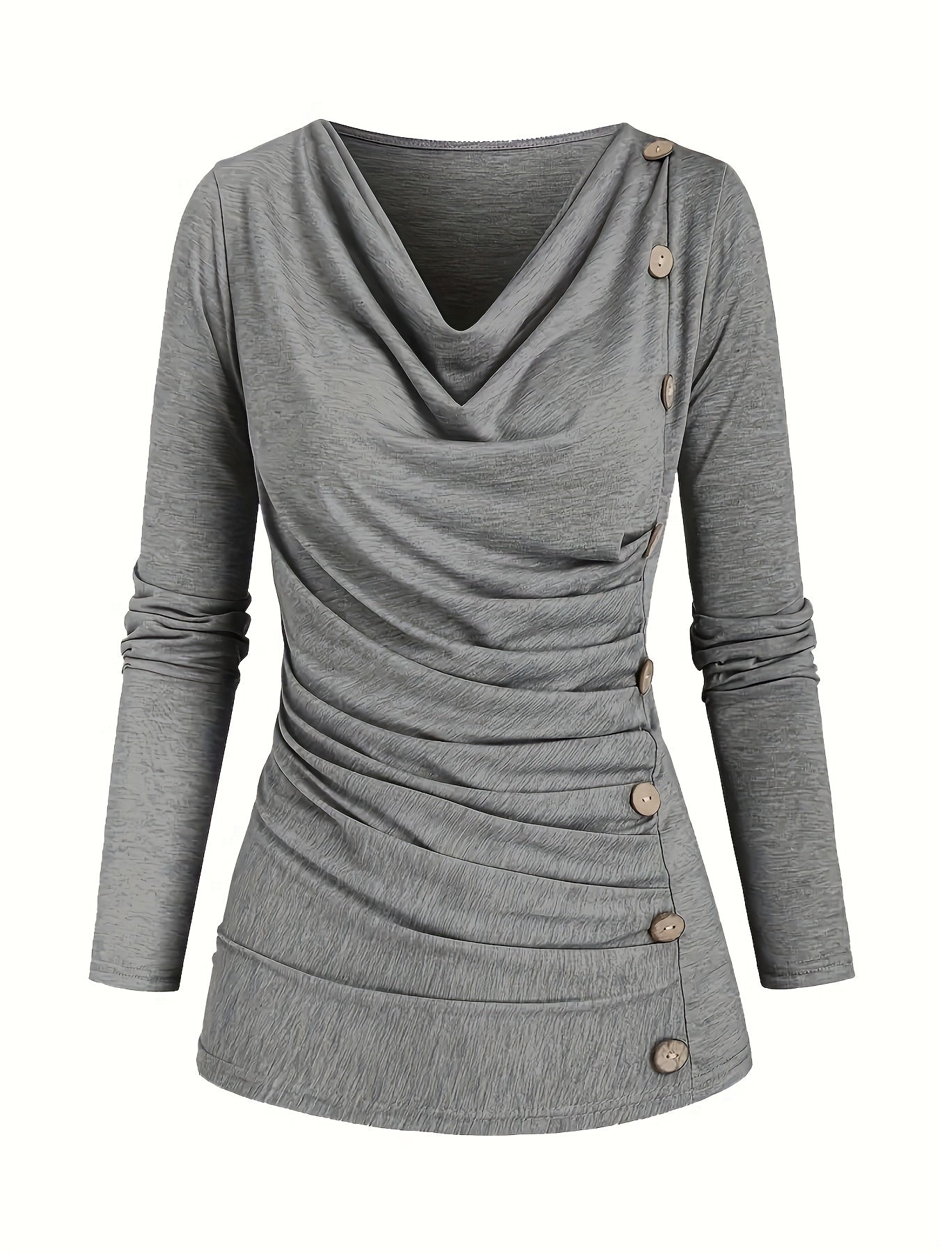 Jasmine | Plain knitted turtleneck sweater with ruffles and buttons