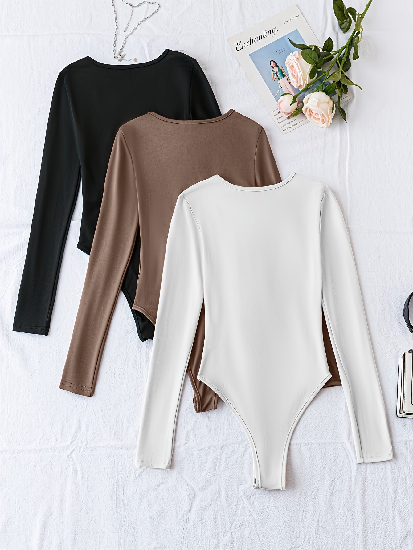 Nina | Set van 3 casual bodysuits met lange mouw en ronde hals