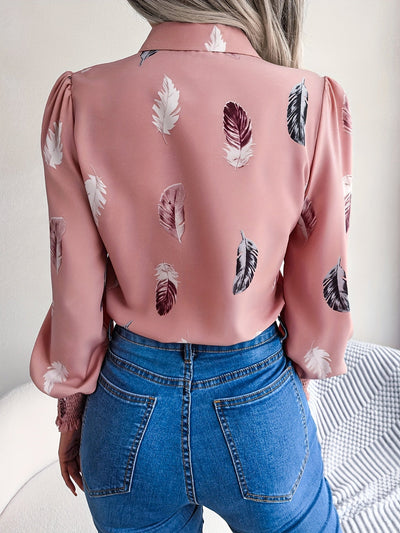 Lotte | Casual shirt with feather print and lantern sleeves