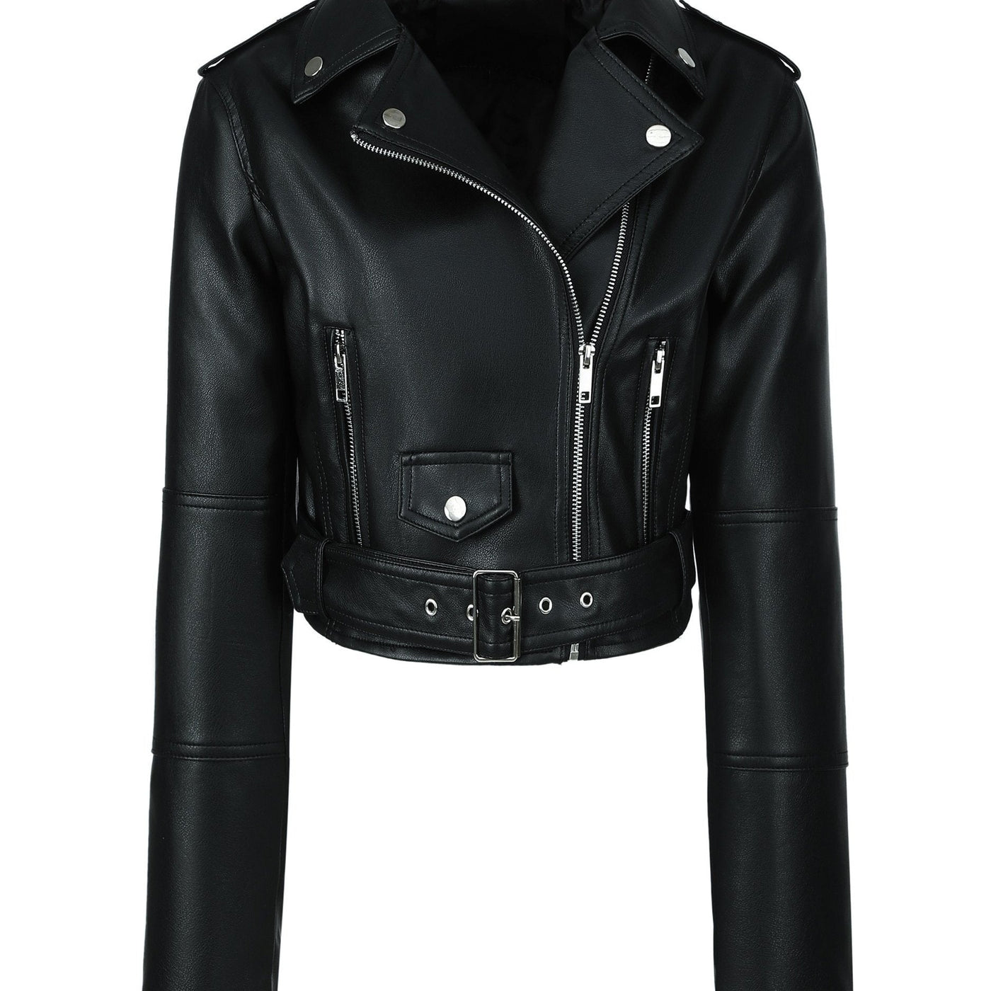 Lotte | Faux leather crop jacket with zipper and long sleeves