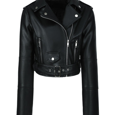 Lotte | Faux leather crop jacket with zipper and long sleeves
