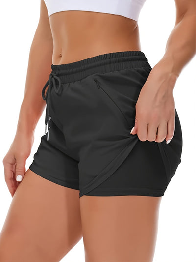 Femke | Sportieve 2-in-1 hardloopfitnessshort in effen kleur met meerdere zakken