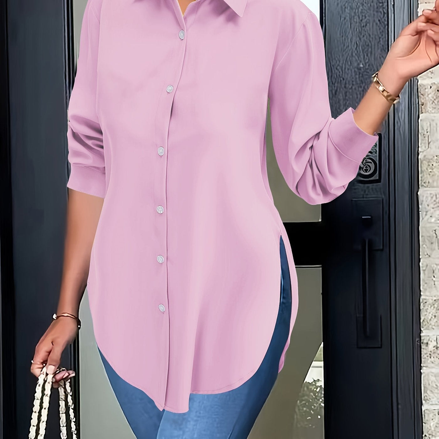 Elise | Elegant blouse with split button closure and long sleeves