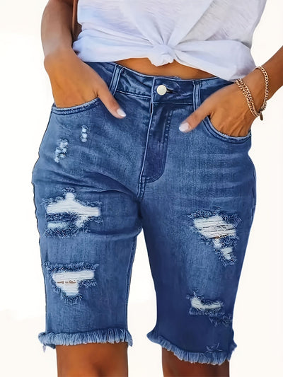 Sara | Gescheurde spijkerbroek shorts met hoge taille en elastische zoom