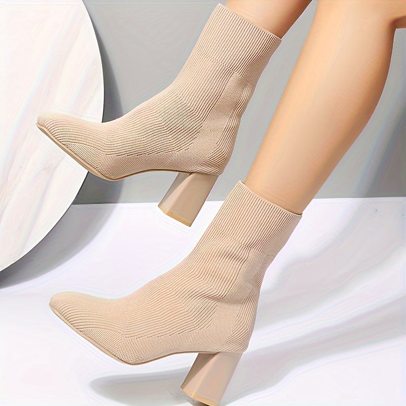 Jasmine | Knitted mid-calf sock boots with block heel