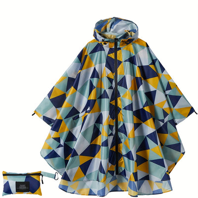 Lotte | Sporty women's rain poncho with hood and geometric pattern