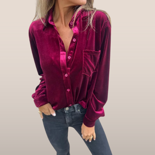 Noa – Fluwelen Blouse met Knoopsluiting