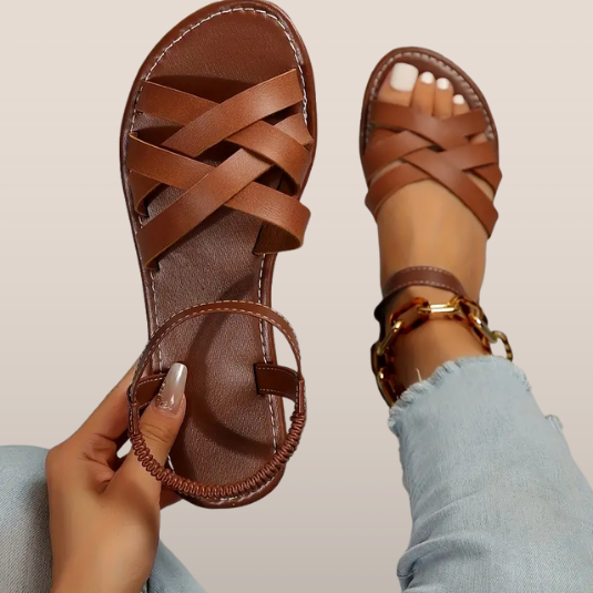 Lina – Sandals with Crossed Straps and Elastic Ankle Strap