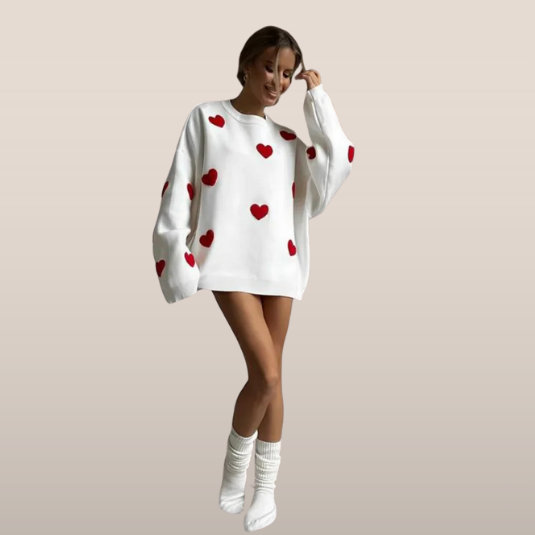 Elena – Knitted Sweater with Heart Motif