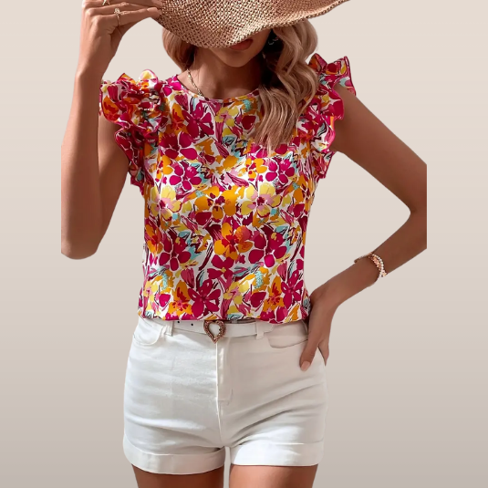 Lina – Floral Top with Ruffles