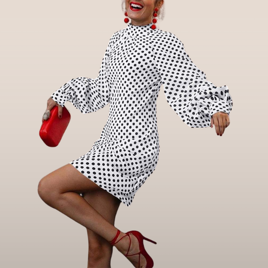 Mirella – Jurk met Polkadotmotief en Ballonmouwen