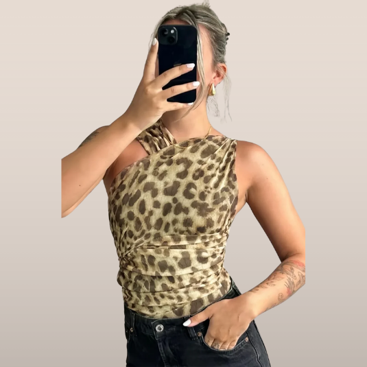 Jelena – Asymmetric Top with Animal Print