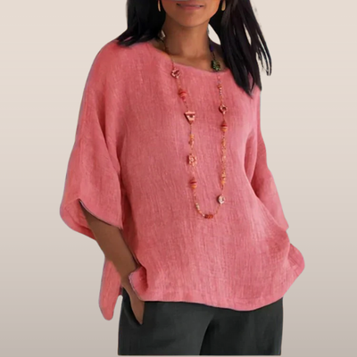 Dames Linnen Zomerblouse met Wijde Pasvorm – Top met Driekwart Mouwen