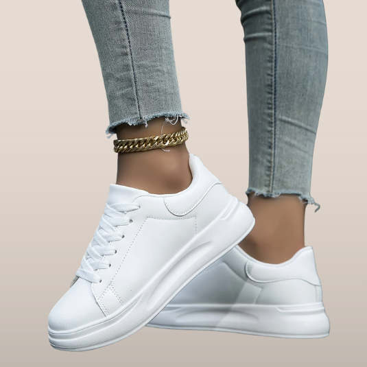 Witte Sneakers Dames met Dikke Zool – Comfortabele Lage Platform Schoenen
