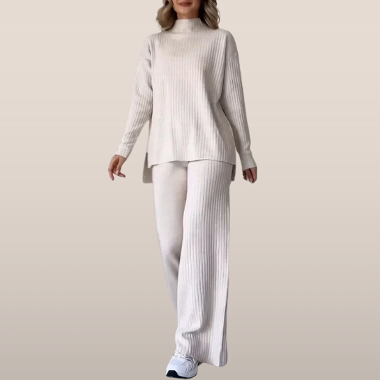 Ribbed Wide Leg Lounge Set – Two-Piece Comfort Suit