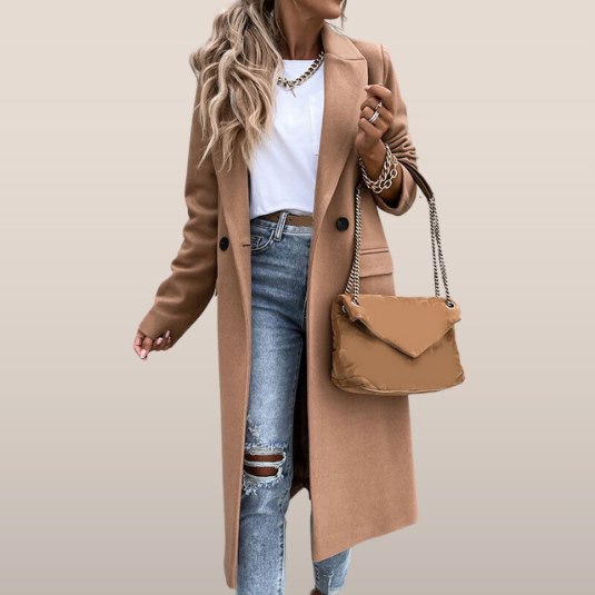 Long Coat with Lapel – Classic Button Coat
