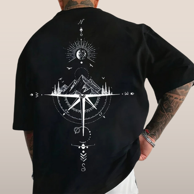 T-shirt met grafische rugprint – Outdoor Kompasdesign