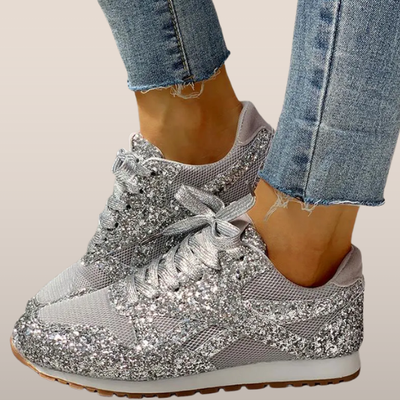 Dames sneakers met glitters – Mesh inzetstukken en vetersluiting