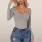 Dames bodysuit met lange mouwen – Vierkante hals en hoge uitsnijding