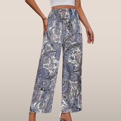 Airy trousers with paisley print – Elastic waistband and straight legs