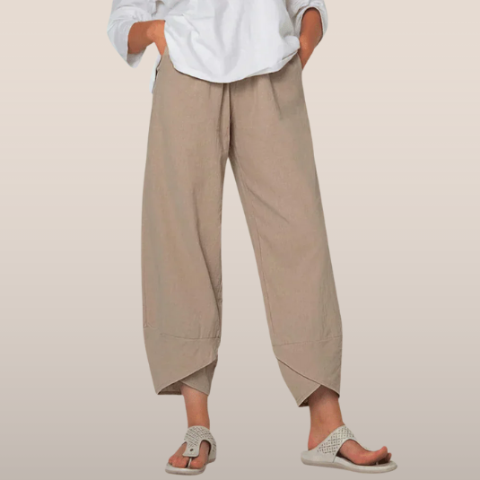 Linen trousers – Relaxed fit with asymmetrical hem 