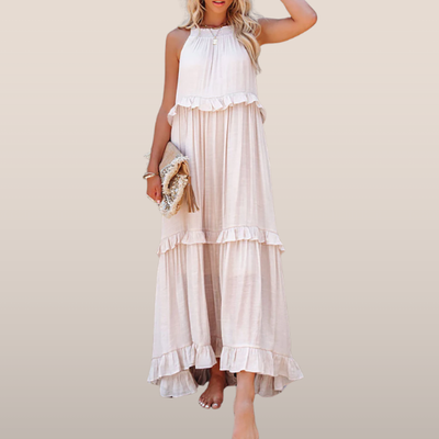 Maxi jurk – Mouwloos ontwerp met speelse ruches
