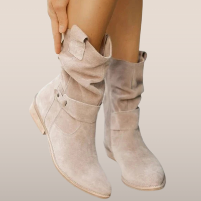 Ankle Boots Women – Suede Look with Slouchy Shaft