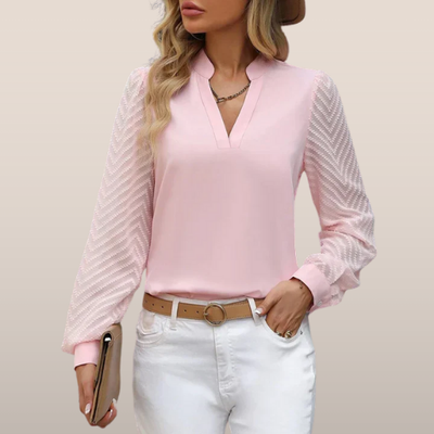 Elegant blouse with V-neck and transparent sleeves – Classic and feminine