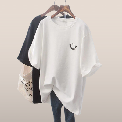 Dames T-shirt - Oversized Pasvorm - Ronde Hals - Smileyprint
