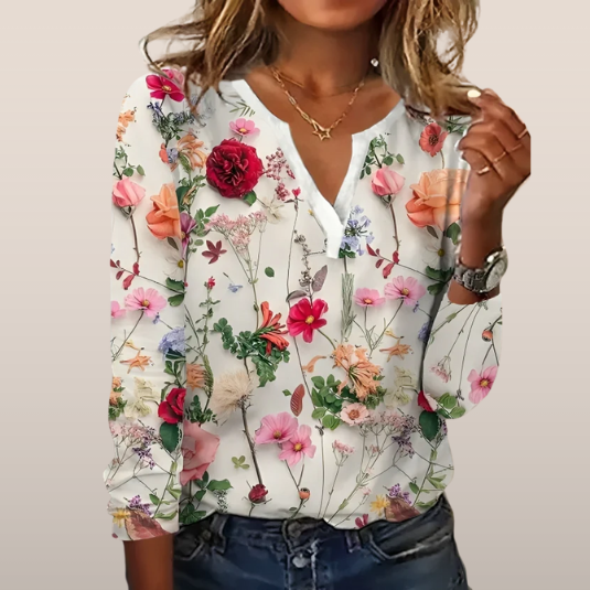 Elena – Blouse with Floral Print and V-Neck