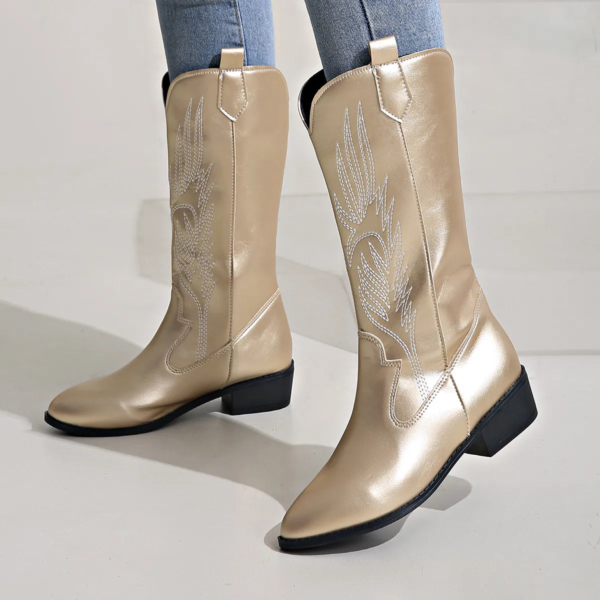 Demy - Western Cowboy Boots with Embroidered Design