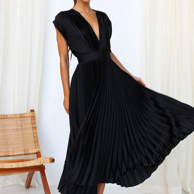 Elegante Mouwloze V-hals Midi Jurk
