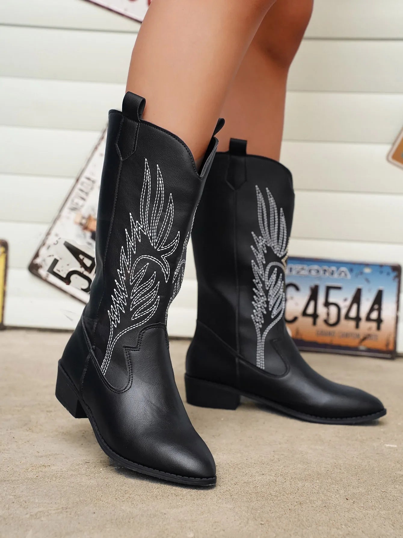 Demy - Western Cowboy Boots with Embroidered Design