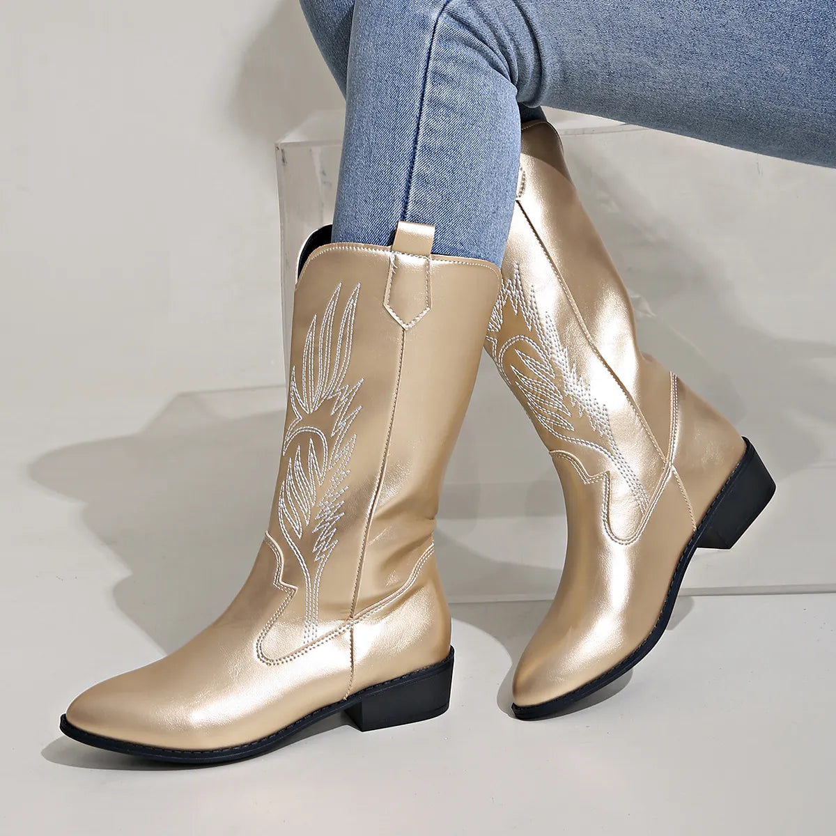 Demy - Western Cowboy Boots with Embroidered Design